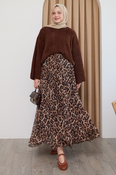 InStyle Φούστα σιφόν με μοτίβο λεοπάρ με ντραπέ