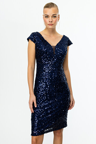 Ekol Pul Payetli Midi Boy Elbise