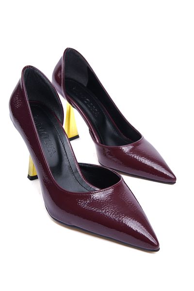 DURUNUN BUTİĞİ Carlet Burgundy Piele Lacuita Ridata (8cm) Inaltime Toc Utilizare zilnica Stiletto