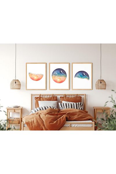 woodhomeworks Дървена рамка за абстрактна картина от 3 части за дома, хола, спалнята, балкона, декорацията Qmrc45