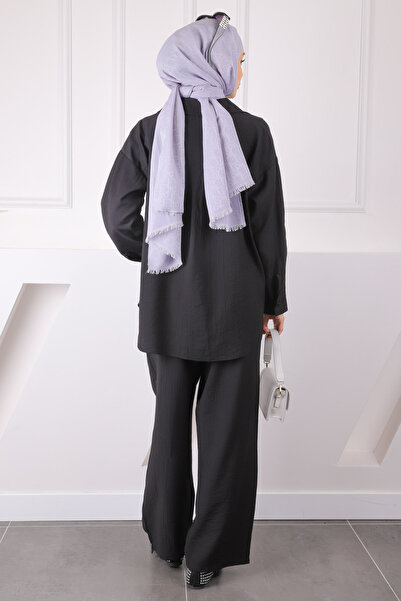İmajButik Black Elastic Waist Shirt Pants Suit