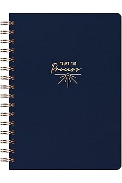 TRENDMEN Paperora A5 Spiral Hard Cover Linen Striped Undated Notepad Navy Blue