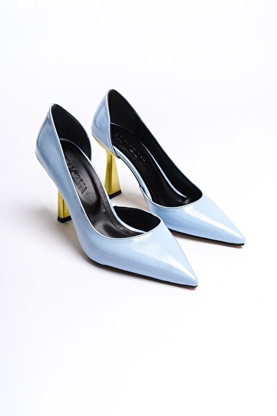 DURUNUN BUTİĞİ Carlet Baby Blue Piele Lacuita Ridata 8 cm Inaltime Toc Utilizare zilnica Stiletto