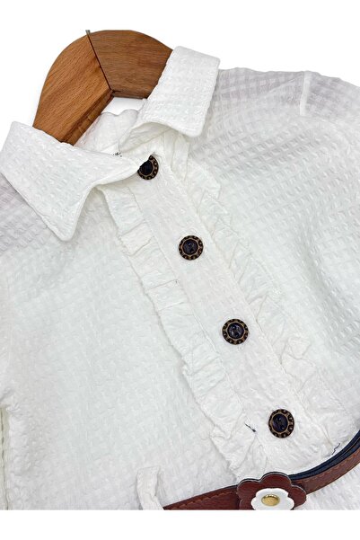 Egelite Girl 5-6-7-8-9-10-11-12 Years Old Holiday Ecru Buttoned Collar Dress