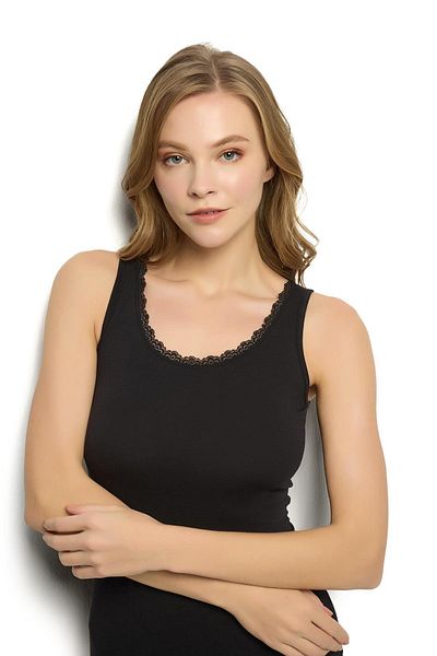 Jiber Women's Black Modal Undershirt Laced 12 Pieces Jiber 616