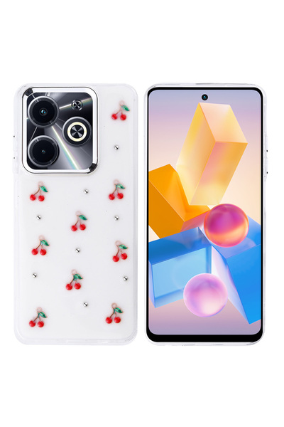 Nezih Case İnfinix Hot 40i Kılıf Airbag Tasarımlı Simli Şeffaf Desenli Kapak