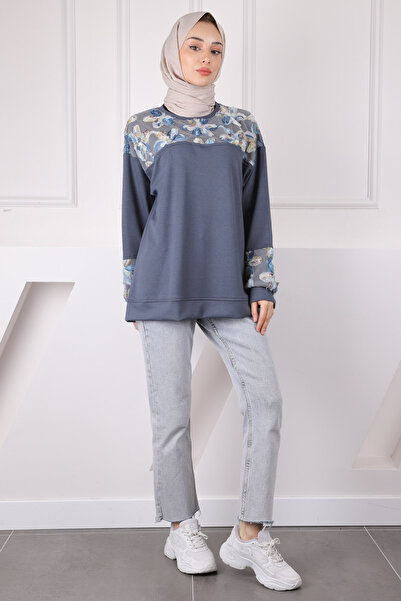 İmajButik Modal Sweat with Smoked Tulle Flower Garnish