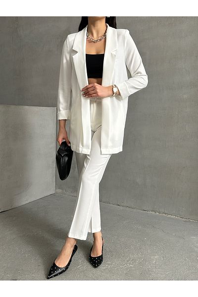 MD trend Women's Double Sleeve Jacket and Cigarette Pants Double Crepe Set
