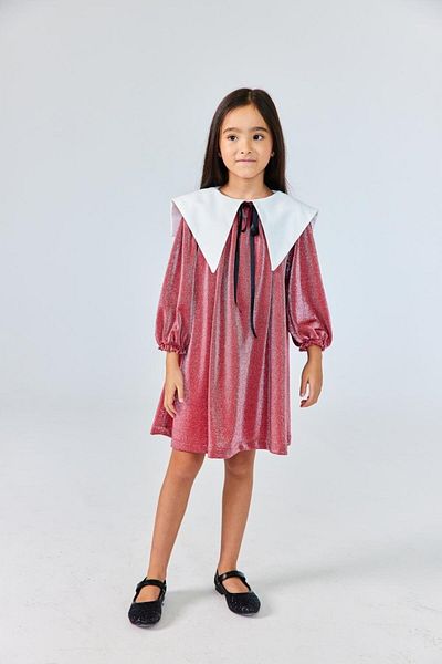 Le Mabelle Red Long Sleeve Collar Detailed Glitter Girl's Dress - Maya