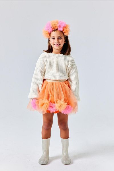 Le Mabelle Girl's Skirt with Orange Pompom Detail - Hilda