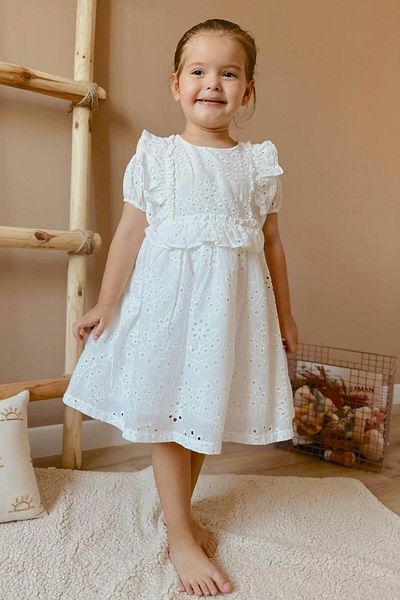 Le Mabelle Ecru Scallop Lace Girls' Dress - Cara
