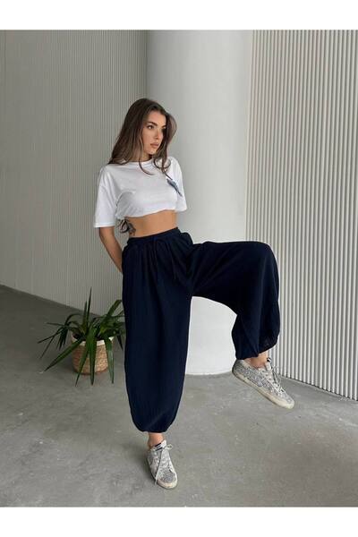 Bak'ap Муслінова тканина з еластичним низом, літні широкі штани з еластичним поясом