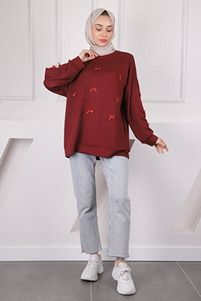 İmajButik Modal Sweat with Burgundy Ribbon Detail