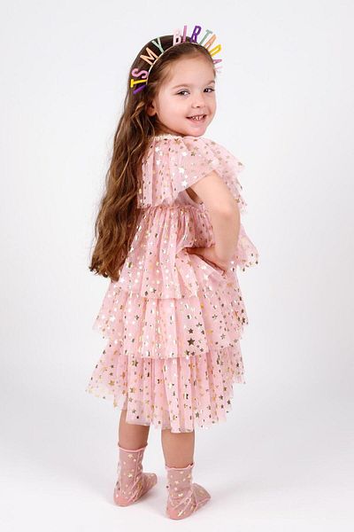 Le Mabelle Powder Star Printed Tiered Tulle Girls' Dress - Estela
