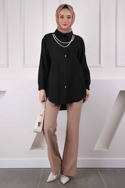 İmajButik Πουκάμισο με μαύρο μαργαριτάρι