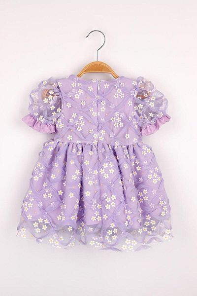 Le Mabelle Lilac Short Sleeve Daisy Tulle Girls' Dress - Hillary