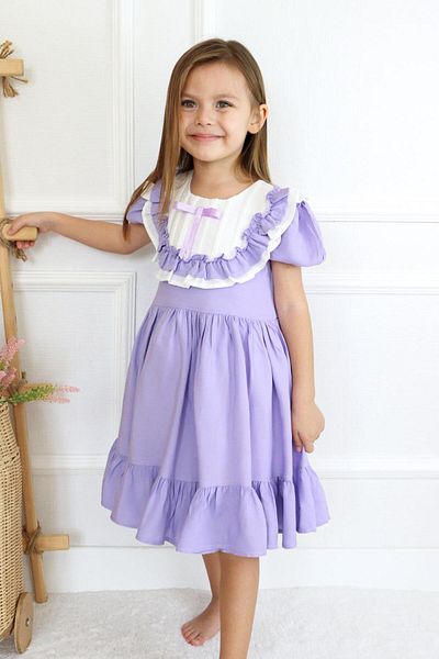 Le Mabelle Lilac Vintage Short Sleeve Girl's Dress - Mila
