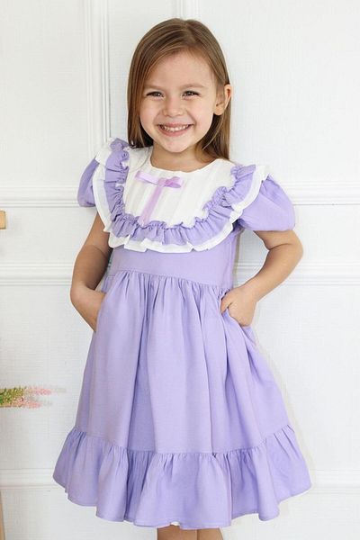 Le Mabelle Lilac Vintage Short Sleeve Girl's Dress - Mila