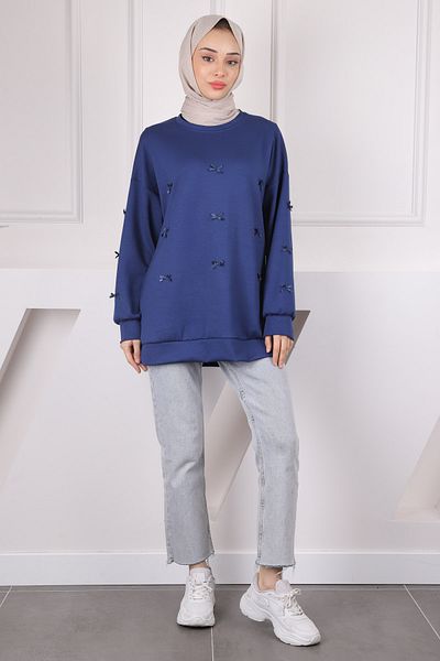 İmajButik Μπλε ναυτική κορδέλα Λεπτομερής Modal Sweat