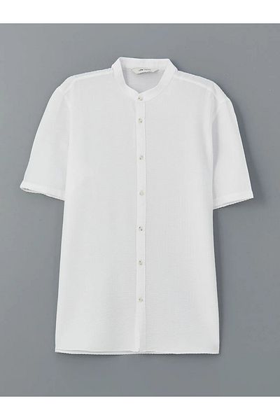 LC Waikiki Ανδρικό πουκάμισο LCW Vision White Regular Fit Seersucker