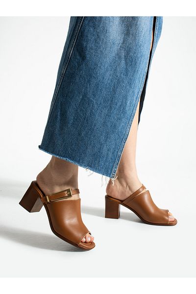 ALEMDAR AYAKKABI Topaz Tan Buckle Detail Women's Slippers