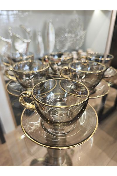 P&ORA PREMIUM KITCHEN PRODUCTS P&Ora Smoked, Gold Gilded Tea and Coffee Cup