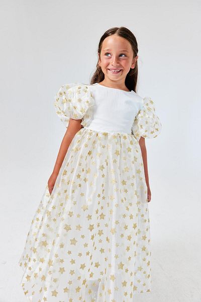 Le Mabelle Elsa - Girl's Ecru Starry Tulle Skirt Dress