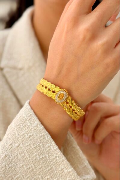 SEYHAN KUYUMCULUK 14 Ayar Altın Örgü Desenli Kelepçe Bilezik