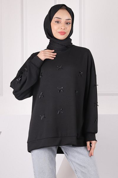 İmajButik Μαύρη κορδέλα Λεπτομερής Modal Sweat