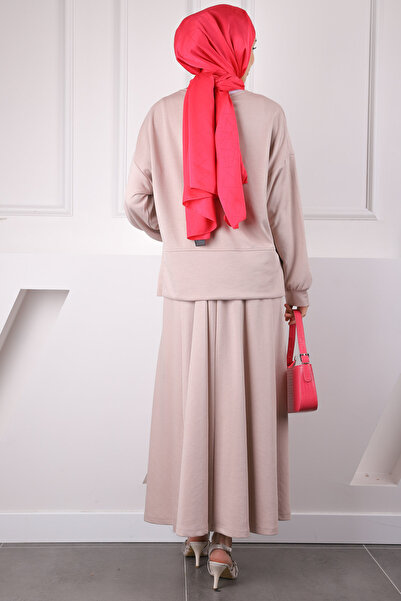 İmajButik Modal Sweat Skirt Set with Beige Rose Accessories
