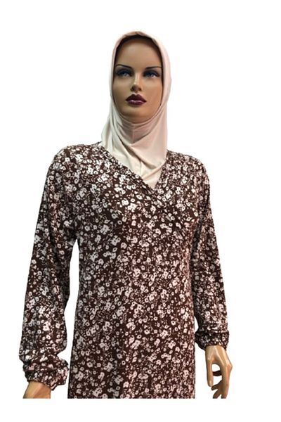 eflin Women's Prayer Dress - Brown-Cream Flower Pattern, Bumugge and Eyebrow Paper