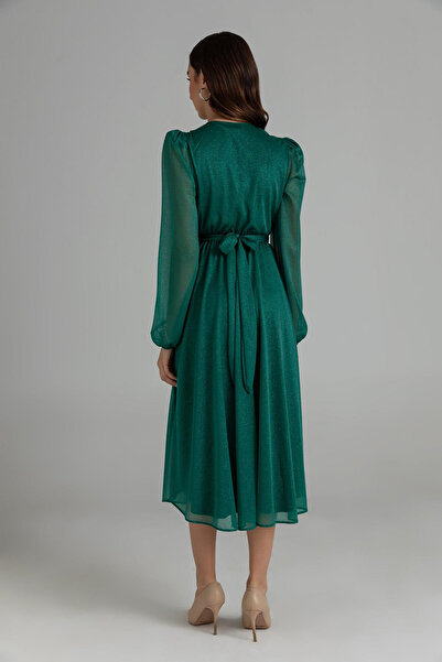 Neşeli Butik dámské dvouřadé třpytivé večerní šaty s límečkem NBMY3590