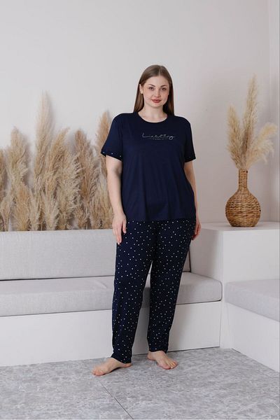 wear treasure Women's Milan Fabric Large Size Curve Printed Patterned Short Sleeve 1St Quality Bamboo Pajama Set