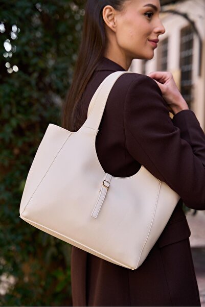 Madamra Béžová dámská kabelka do ruky a přes rameno s tenkým páskem