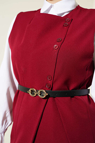 VOLT CLOTHİNG Kadın Çapraz Mini Düğmeli Yelekli Kemerli İkili Takım