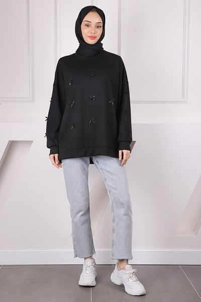 İmajButik Μαύρη κορδέλα Λεπτομερής Modal Sweat