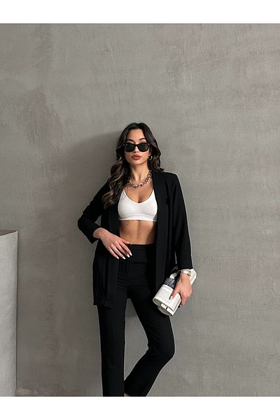 MD trend Women's Double Sleeve Jacket and Cigarette Pants Double Crepe Set