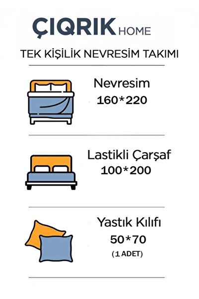 ÇIQRIK HOME Single Fan Duvet Cover Set with Elastic Sheets