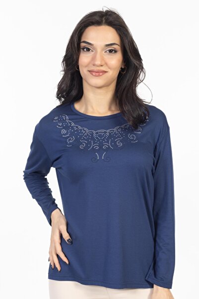 Mutlu City Model nou bluză din bumbac pieptănat pentru mamă cu guler rotund b...