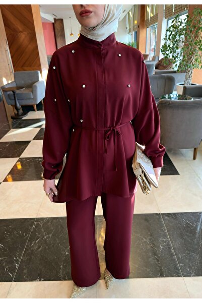 JaMolls Rhinestone Binding Detail Glitter Hijab Long Tunic Shirt, Palazzo Pants Casual Stylish Two-Piece Suit