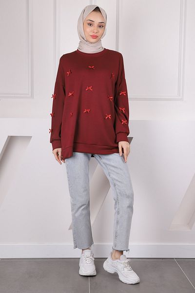 İmajButik Βουργουνδία Κορδέλα Λεπτομερής Modal Sweat