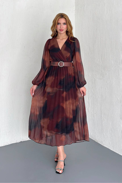 Neşeli Butik kadın astarlı midi boy şifon elbise NBK20301