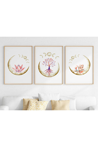 woodhomeworks Wooden Framed 3 Piece Abstract Painting Home Home Living Room B...