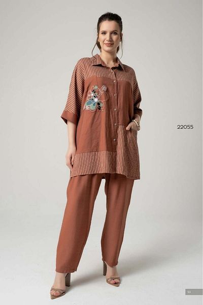 lovedrobe Zdplus 22055 Tile Color Line Detail Shirt 24 Summer-Brown - 46