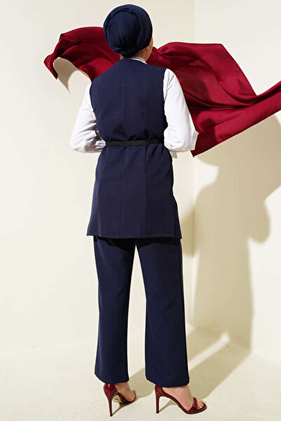 VOLT CLOTHİNG Kadın Çapraz Mini Düğmeli Yelekli Kemerli İkili Takım