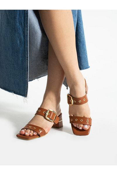 ALEMDAR AYAKKABI Γυναικείες παντόφλες ZEST Tan Buckle Detail