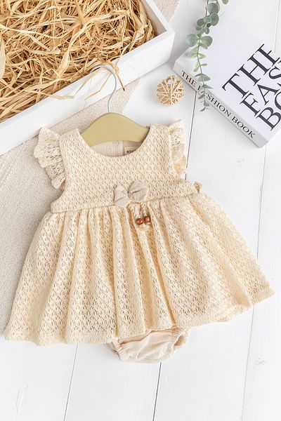 Babymod Beige Baby Girl Body Dress - Lace Detail