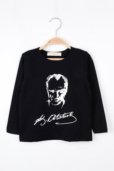 Le Mabelle Μαύρο μπλουζάκι για κορίτσια με στάμπα Ataturk