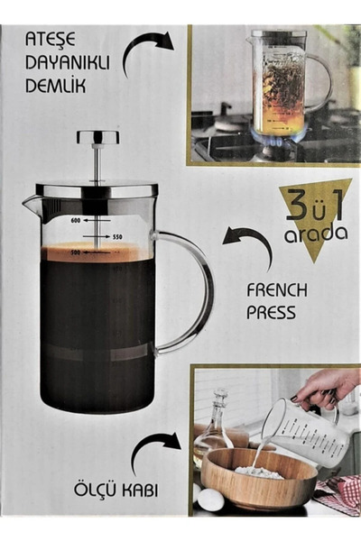 melomelo Borosilikat French Press 600ml Filtre Kahve, Bitki Çayı ,Demlik