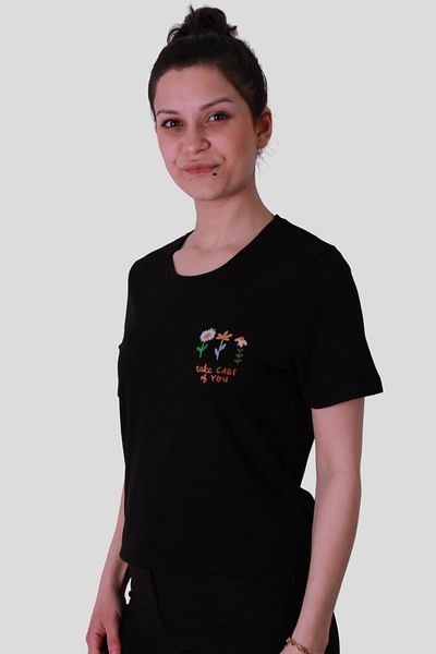 trender 3 Flower Print Black Women's T-Shirt